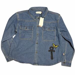 Honor The Gift Kids Denim Jacket Blue Embroidered Size 14 NWT